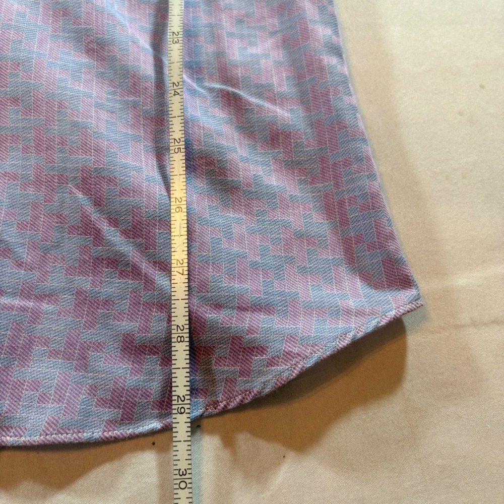 Mahtanis Hong Kong Custom Tailored Dress Shirt Mens M Purple Geometric Pattern - Picture 7 of 9